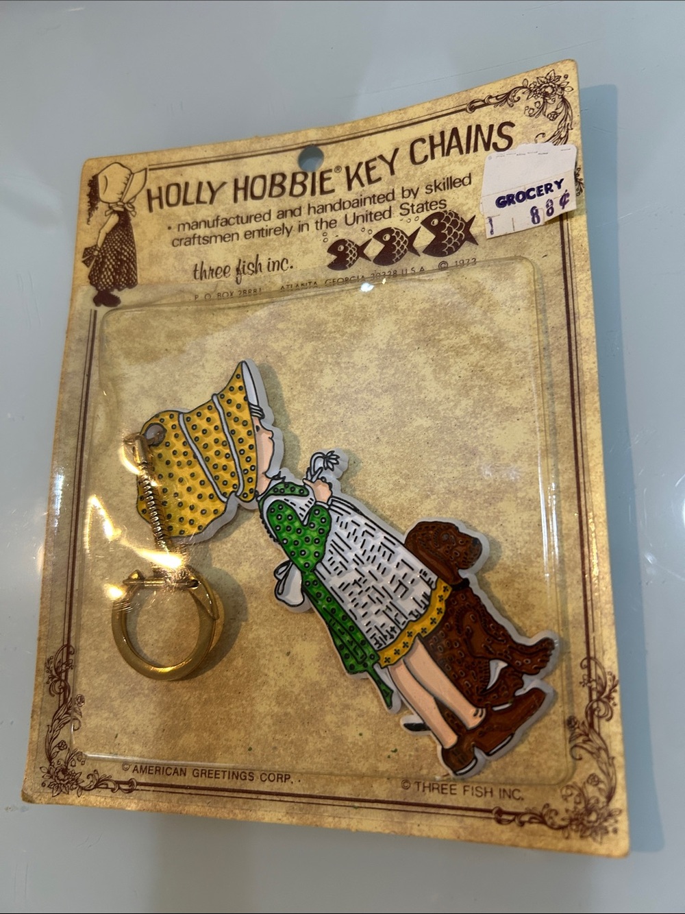 NWT Holly Hobbie Vintage 1973  Key Chain  girl with dog ! American Greetings